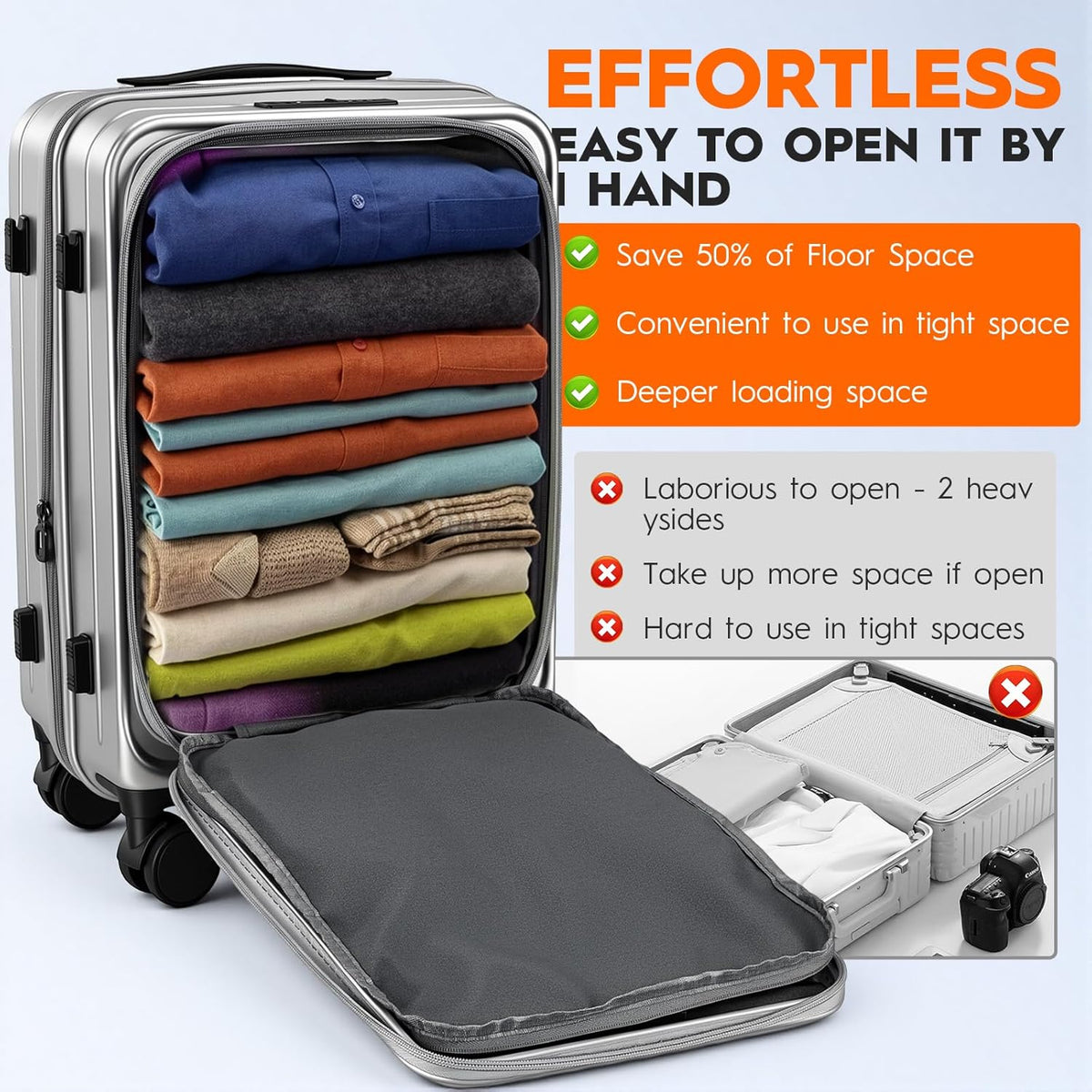 Expandable Top Opening 20 Inch Carry On Luggage with Laptop Compartment – Polycarbonate Hard Shell Suitcase, TSA Lock & Spinner Wheels (White)