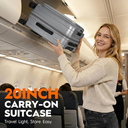 Expandable Top Opening 20 Inch Carry On Luggage with Laptop Compartment – Polycarbonate Hard Shell Suitcase, TSA Lock & Spinner Wheels (White)