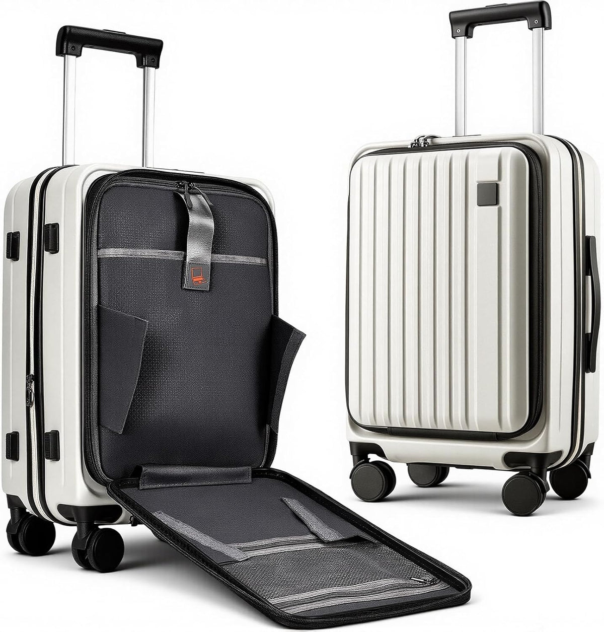 Expandable Top Opening 20 Inch Carry On Luggage with Laptop Compartment – Polycarbonate Hard Shell Suitcase, TSA Lock & Spinner Wheels (White)