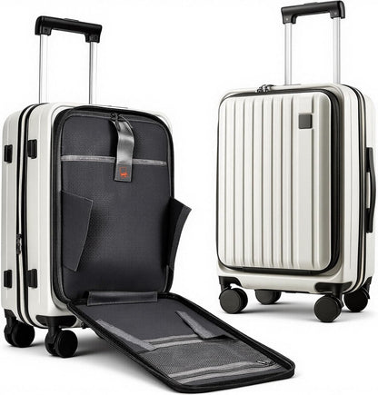 Expandable Top Opening 20 Inch Carry On Luggage with Laptop Compartment – Polycarbonate Hard Shell Suitcase, TSA Lock & Spinner Wheels (White)