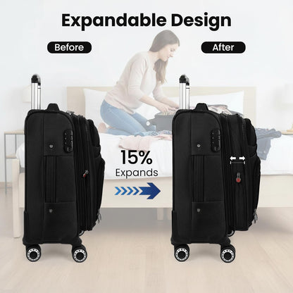20'' Carry on Luggage,Softside Suitcase w/Combination LOCK,Expandable 15% Luggage w/Double Spinner Wheels,Lightweight Rolling Suitcases for Men/Women（Blue,20in）