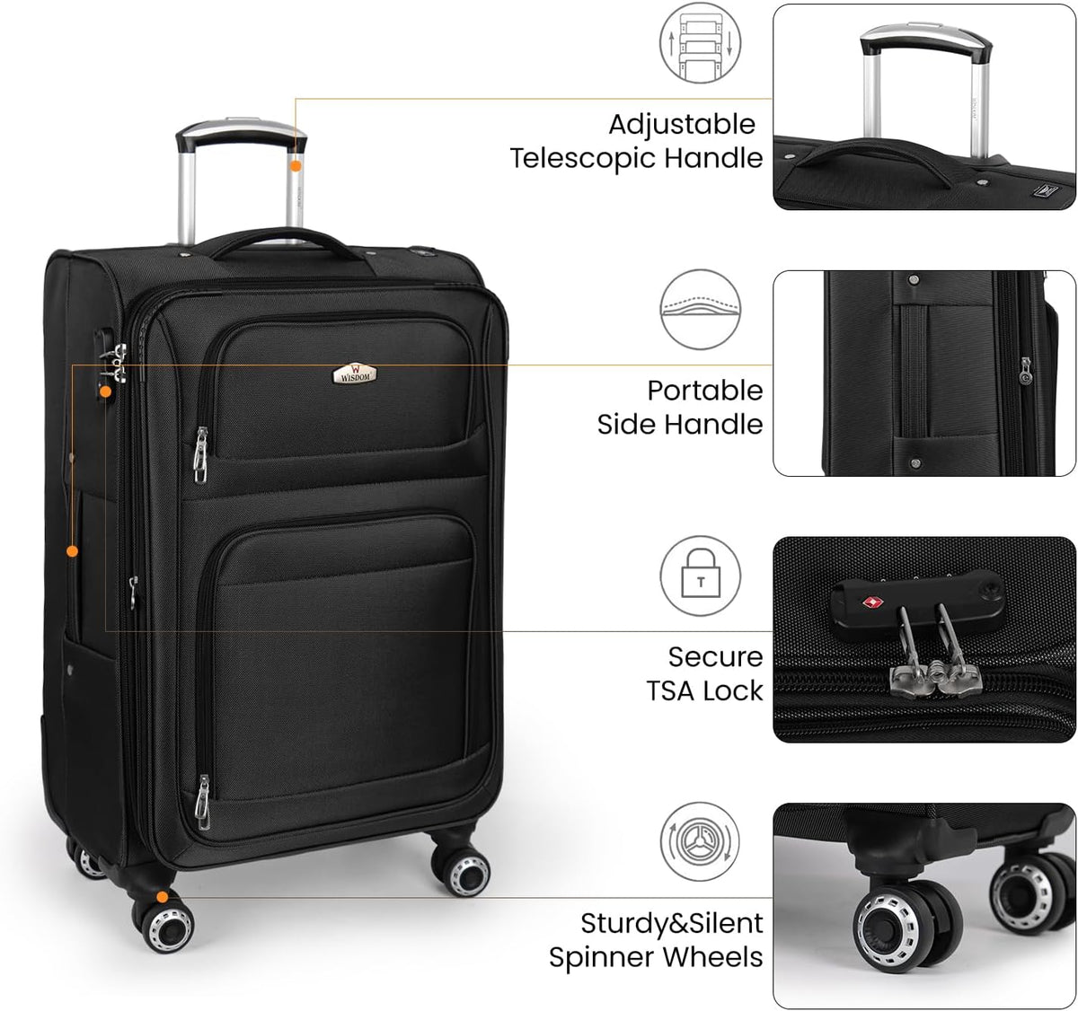 20'' Carry on Luggage,Softside Suitcase w/Combination LOCK,Expandable 15% Luggage w/Double Spinner Wheels,Lightweight Rolling Suitcases for Men/Women（Blue,20in）