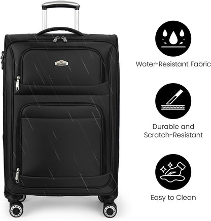 20'' Carry on Luggage,Softside Suitcase w/Combination LOCK,Expandable 15% Luggage w/Double Spinner Wheels,Lightweight Rolling Suitcases for Men/Women（Blue,20in）