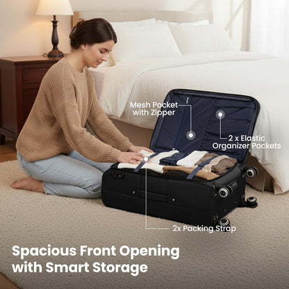 20'' Carry on Luggage,Softside Suitcase w/Combination LOCK,Expandable 15% Luggage w/Double Spinner Wheels,Lightweight Rolling Suitcases for Men/Women（Blue,20in）