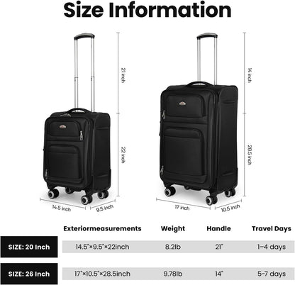 20'' Carry on Luggage,Softside Suitcase w/Combination LOCK,Expandable 15% Luggage w/Double Spinner Wheels,Lightweight Rolling Suitcases for Men/Women（Blue,20in）