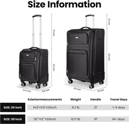 20'' Carry on Luggage,Softside Suitcase w/Combination LOCK,Expandable 15% Luggage w/Double Spinner Wheels,Lightweight Rolling Suitcases for Men/Women（Blue,20in）