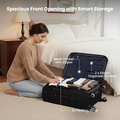 20'' Carry on Luggage,Softside Suitcase w/Combination LOCK,Expandable 15% Luggage w/Double Spinner Wheels,Lightweight Rolling Suitcases for Men/Women（Blue,20in）