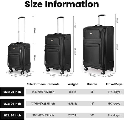 20'' Carry on Luggage,Softside Suitcase w/Combination LOCK,Expandable 15% Luggage w/Double Spinner Wheels,Lightweight Rolling Suitcases for Men/Women（Blue,20in）