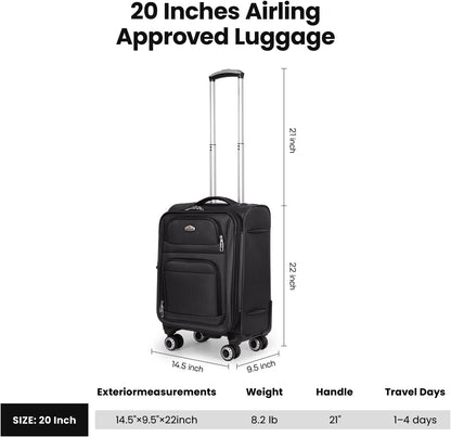 20'' Carry on Luggage,Softside Suitcase w/Combination LOCK,Expandable 15% Luggage w/Double Spinner Wheels,Lightweight Rolling Suitcases for Men/Women（Blue,20in）