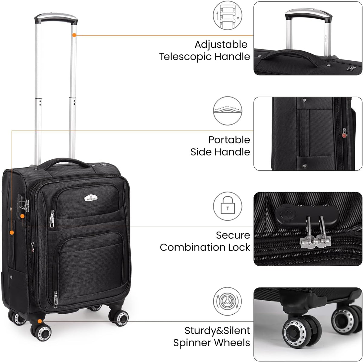 20'' Carry on Luggage,Softside Suitcase w/Combination LOCK,Expandable 15% Luggage w/Double Spinner Wheels,Lightweight Rolling Suitcases for Men/Women（Blue,20in）