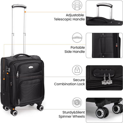 20'' Carry on Luggage,Softside Suitcase w/Combination LOCK,Expandable 15% Luggage w/Double Spinner Wheels,Lightweight Rolling Suitcases for Men/Women（Blue,20in）