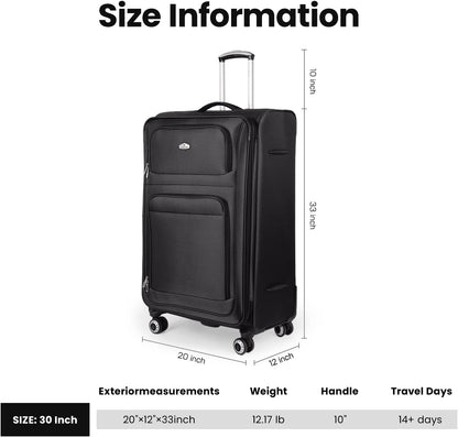 20'' Carry on Luggage,Softside Suitcase w/Combination LOCK,Expandable 15% Luggage w/Double Spinner Wheels,Lightweight Rolling Suitcases for Men/Women（Blue,20in）