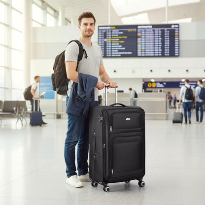 20'' Carry on Luggage,Softside Suitcase w/Combination LOCK,Expandable 15% Luggage w/Double Spinner Wheels,Lightweight Rolling Suitcases for Men/Women（Blue,20in）