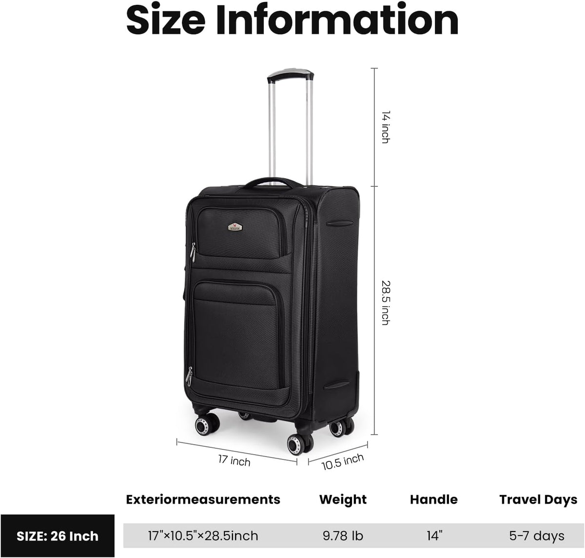 20'' Carry on Luggage,Softside Suitcase w/Combination LOCK,Expandable 15% Luggage w/Double Spinner Wheels,Lightweight Rolling Suitcases for Men/Women（Blue,20in）