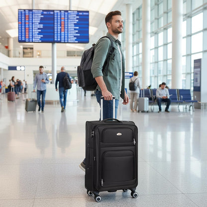 20'' Carry on Luggage,Softside Suitcase w/Combination LOCK,Expandable 15% Luggage w/Double Spinner Wheels,Lightweight Rolling Suitcases for Men/Women（Blue,20in）