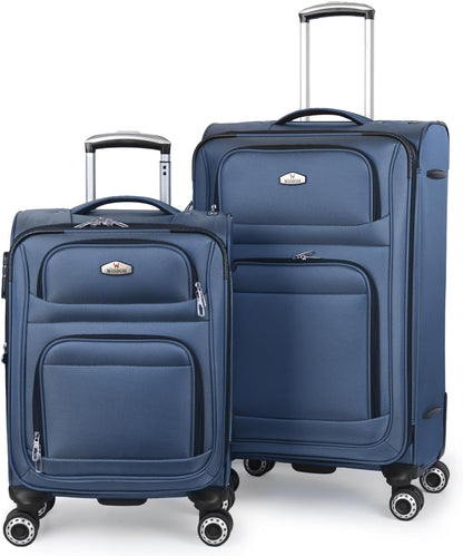 20'' Carry on Luggage,Softside Suitcase w/Combination LOCK,Expandable 15% Luggage w/Double Spinner Wheels,Lightweight Rolling Suitcases for Men/Women（Blue,20in）