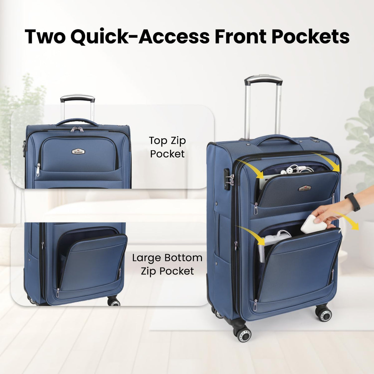 20'' Carry on Luggage,Softside Suitcase w/Combination LOCK,Expandable 15% Luggage w/Double Spinner Wheels,Lightweight Rolling Suitcases for Men/Women（Blue,20in）
