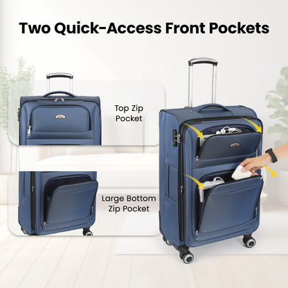 20'' Carry on Luggage,Softside Suitcase w/Combination LOCK,Expandable 15% Luggage w/Double Spinner Wheels,Lightweight Rolling Suitcases for Men/Women（Blue,20in）