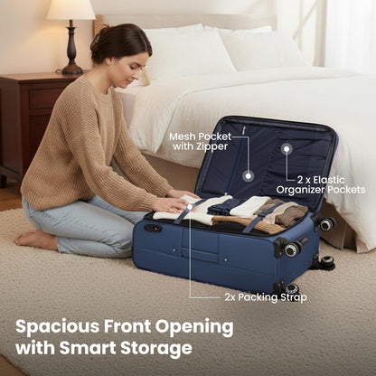 20'' Carry on Luggage,Softside Suitcase w/Combination LOCK,Expandable 15% Luggage w/Double Spinner Wheels,Lightweight Rolling Suitcases for Men/Women（Blue,20in）