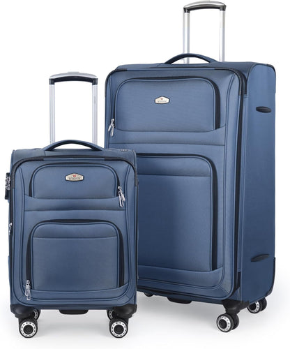 20'' Carry on Luggage,Softside Suitcase w/Combination LOCK,Expandable 15% Luggage w/Double Spinner Wheels,Lightweight Rolling Suitcases for Men/Women（Blue,20in）