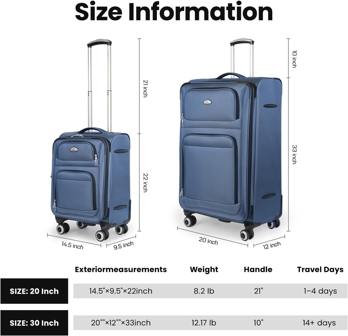 20'' Carry on Luggage,Softside Suitcase w/Combination LOCK,Expandable 15% Luggage w/Double Spinner Wheels,Lightweight Rolling Suitcases for Men/Women（Blue,20in）