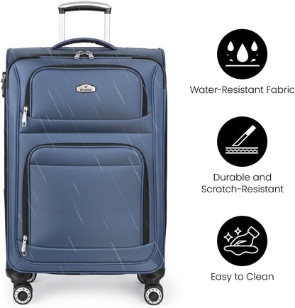 20'' Carry on Luggage,Softside Suitcase w/Combination LOCK,Expandable 15% Luggage w/Double Spinner Wheels,Lightweight Rolling Suitcases for Men/Women（Blue,20in）