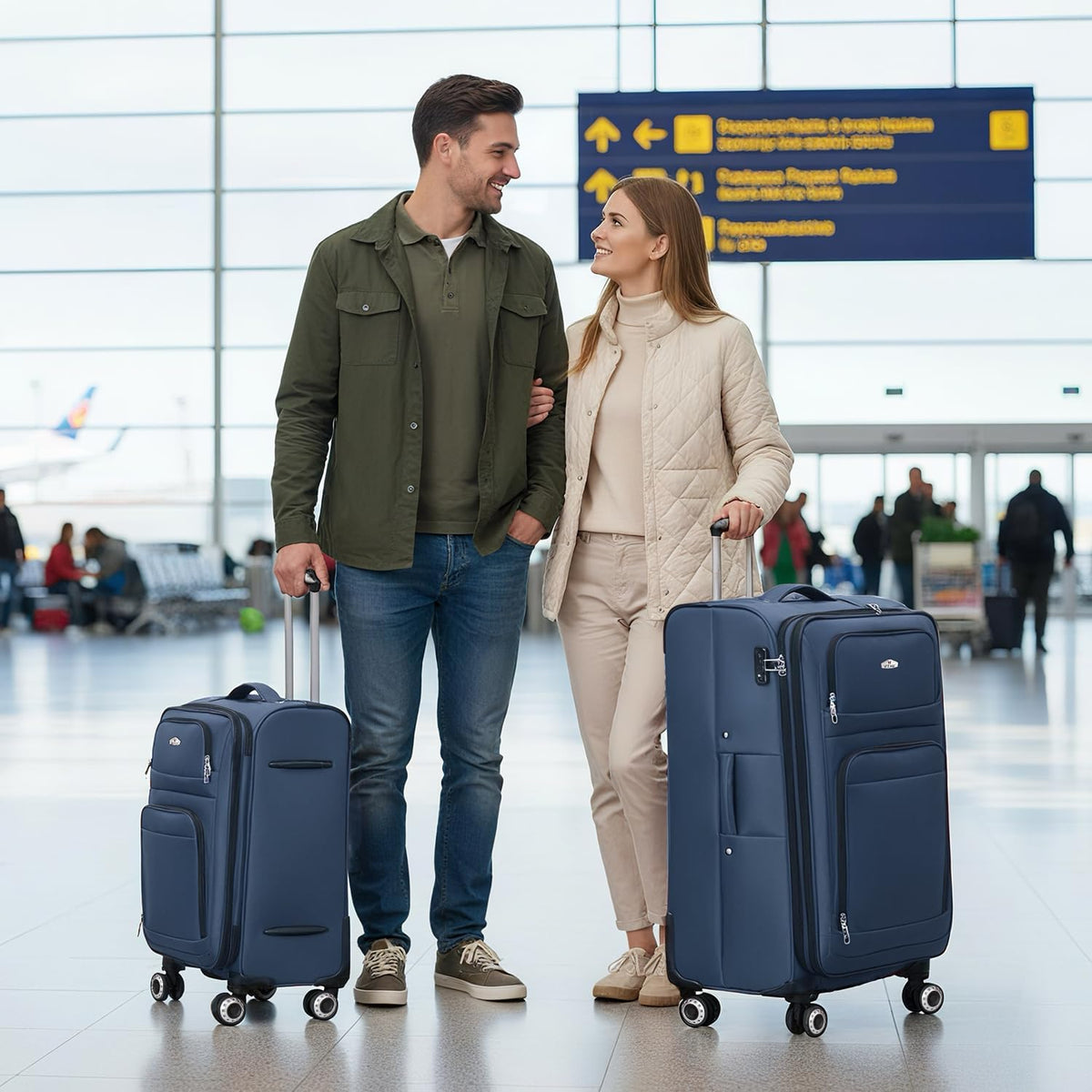 20'' Carry on Luggage,Softside Suitcase w/Combination LOCK,Expandable 15% Luggage w/Double Spinner Wheels,Lightweight Rolling Suitcases for Men/Women（Blue,20in）