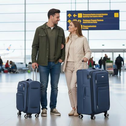 20'' Carry on Luggage,Softside Suitcase w/Combination LOCK,Expandable 15% Luggage w/Double Spinner Wheels,Lightweight Rolling Suitcases for Men/Women（Blue,20in）