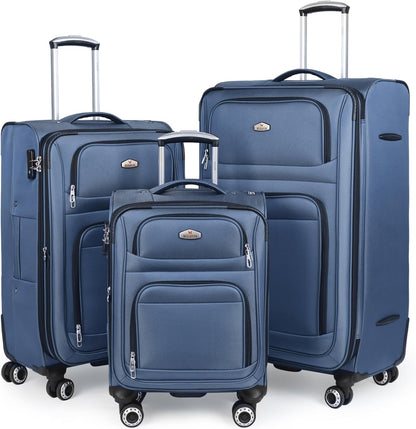 20'' Carry on Luggage,Softside Suitcase w/Combination LOCK,Expandable 15% Luggage w/Double Spinner Wheels,Lightweight Rolling Suitcases for Men/Women（Blue,20in）