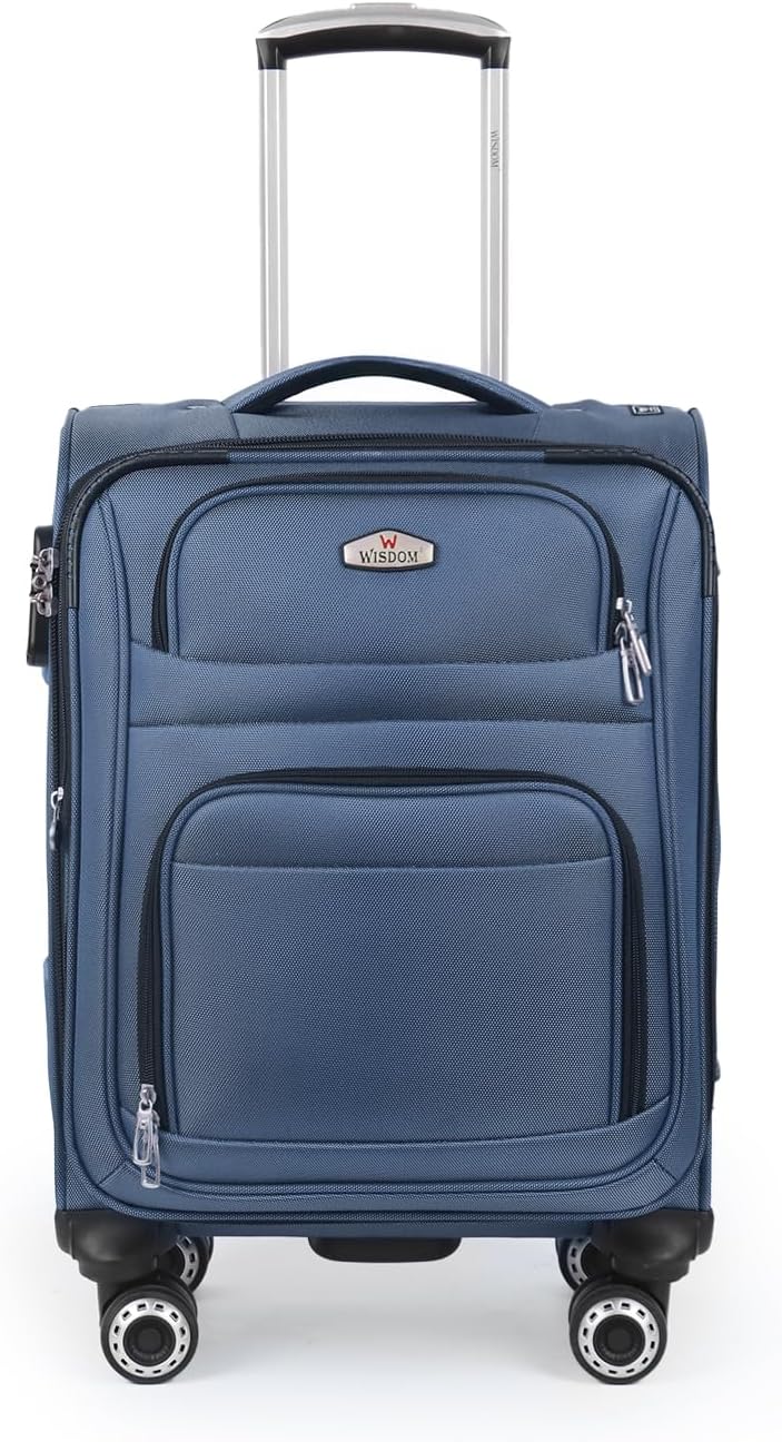 20'' Carry on Luggage,Softside Suitcase w/Combination LOCK,Expandable 15% Luggage w/Double Spinner Wheels,Lightweight Rolling Suitcases for Men/Women（Blue,20in）