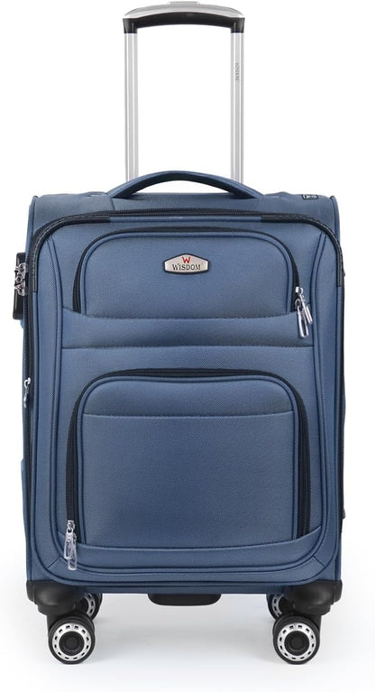 20'' Carry on Luggage,Softside Suitcase w/Combination LOCK,Expandable 15% Luggage w/Double Spinner Wheels,Lightweight Rolling Suitcases for Men/Women（Blue,20in）