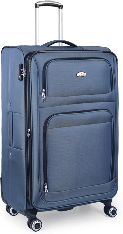20'' Carry on Luggage,Softside Suitcase w/Combination LOCK,Expandable 15% Luggage w/Double Spinner Wheels,Lightweight Rolling Suitcases for Men/Women（Blue,20in）
