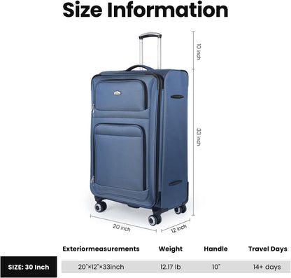 20'' Carry on Luggage,Softside Suitcase w/Combination LOCK,Expandable 15% Luggage w/Double Spinner Wheels,Lightweight Rolling Suitcases for Men/Women（Blue,20in）