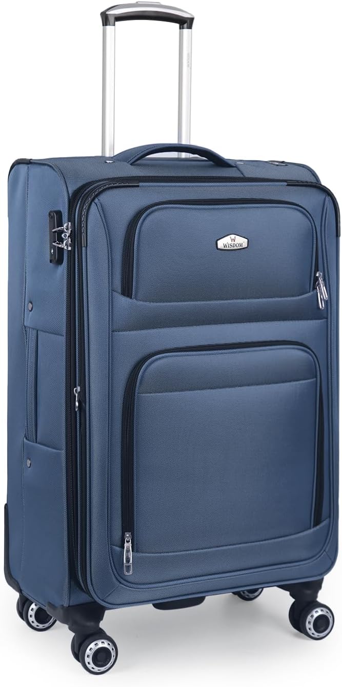 20'' Carry on Luggage,Softside Suitcase w/Combination LOCK,Expandable 15% Luggage w/Double Spinner Wheels,Lightweight Rolling Suitcases for Men/Women（Blue,20in）