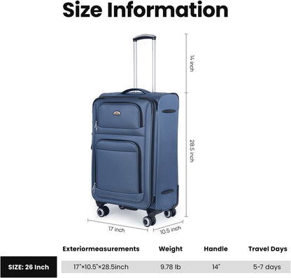 20'' Carry on Luggage,Softside Suitcase w/Combination LOCK,Expandable 15% Luggage w/Double Spinner Wheels,Lightweight Rolling Suitcases for Men/Women（Blue,20in）