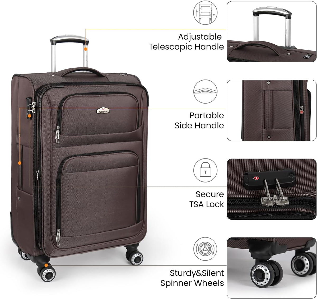 20'' Carry on Luggage,Softside Suitcase w/Combination LOCK,Expandable 15% Luggage w/Double Spinner Wheels,Lightweight Rolling Suitcases for Men/Women（Blue,20in）