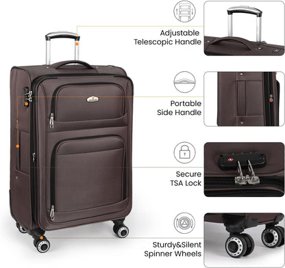 20'' Carry on Luggage,Softside Suitcase w/Combination LOCK,Expandable 15% Luggage w/Double Spinner Wheels,Lightweight Rolling Suitcases for Men/Women（Blue,20in）