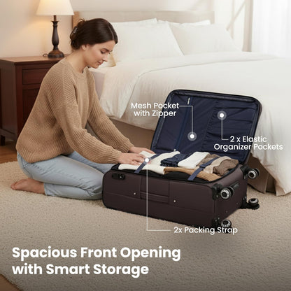 20'' Carry on Luggage,Softside Suitcase w/Combination LOCK,Expandable 15% Luggage w/Double Spinner Wheels,Lightweight Rolling Suitcases for Men/Women（Blue,20in）