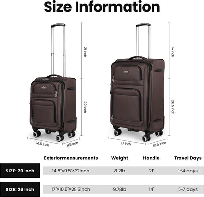 20'' Carry on Luggage,Softside Suitcase w/Combination LOCK,Expandable 15% Luggage w/Double Spinner Wheels,Lightweight Rolling Suitcases for Men/Women（Blue,20in）