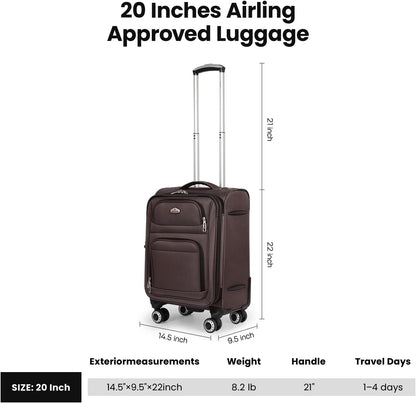 20'' Carry on Luggage,Softside Suitcase w/Combination LOCK,Expandable 15% Luggage w/Double Spinner Wheels,Lightweight Rolling Suitcases for Men/Women（Blue,20in）