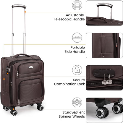 20'' Carry on Luggage,Softside Suitcase w/Combination LOCK,Expandable 15% Luggage w/Double Spinner Wheels,Lightweight Rolling Suitcases for Men/Women（Blue,20in）