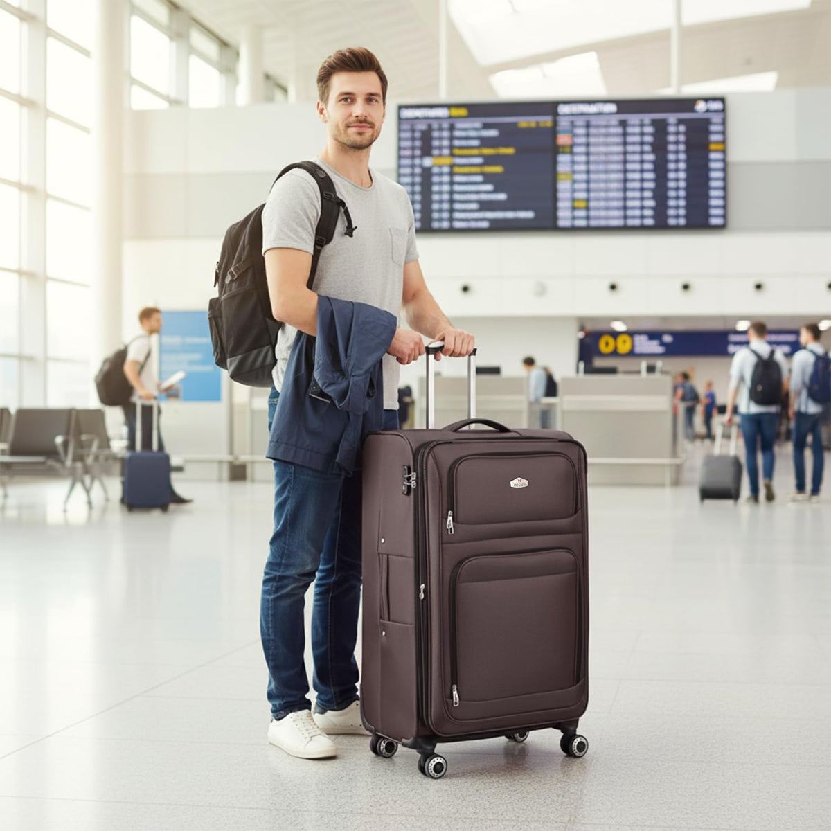 20'' Carry on Luggage,Softside Suitcase w/Combination LOCK,Expandable 15% Luggage w/Double Spinner Wheels,Lightweight Rolling Suitcases for Men/Women（Blue,20in）