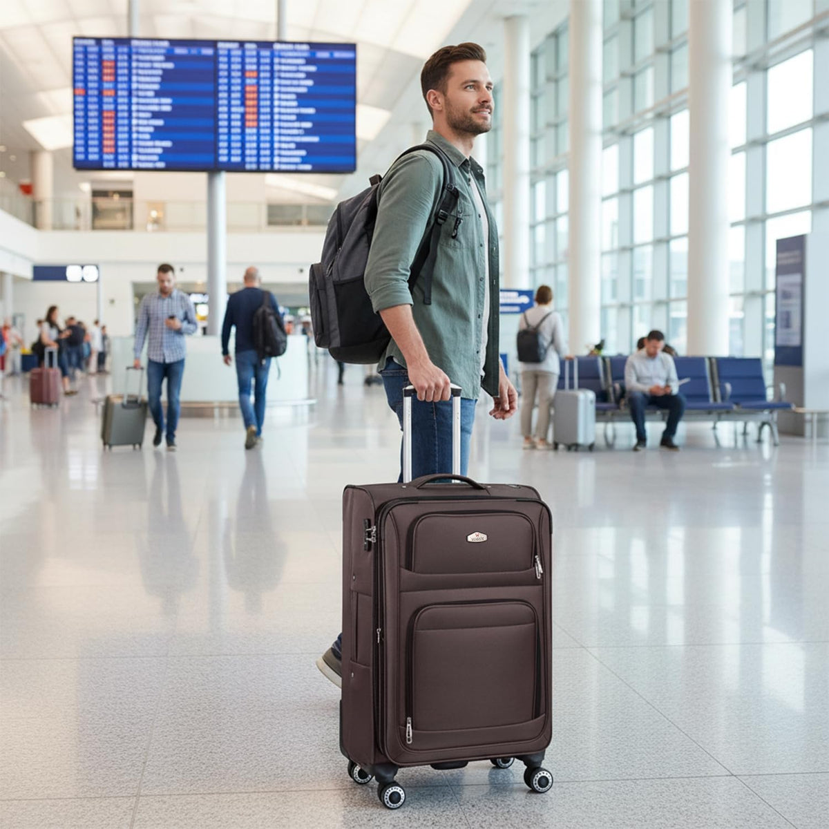 20'' Carry on Luggage,Softside Suitcase w/Combination LOCK,Expandable 15% Luggage w/Double Spinner Wheels,Lightweight Rolling Suitcases for Men/Women（Blue,20in）