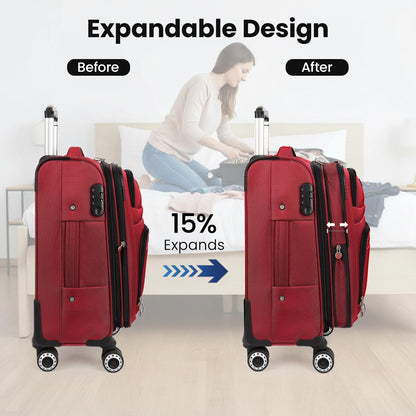 20'' Carry on Luggage,Softside Suitcase w/Combination LOCK,Expandable 15% Luggage w/Double Spinner Wheels,Lightweight Rolling Suitcases for Men/Women（Blue,20in）