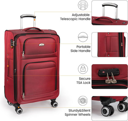 20'' Carry on Luggage,Softside Suitcase w/Combination LOCK,Expandable 15% Luggage w/Double Spinner Wheels,Lightweight Rolling Suitcases for Men/Women（Blue,20in）