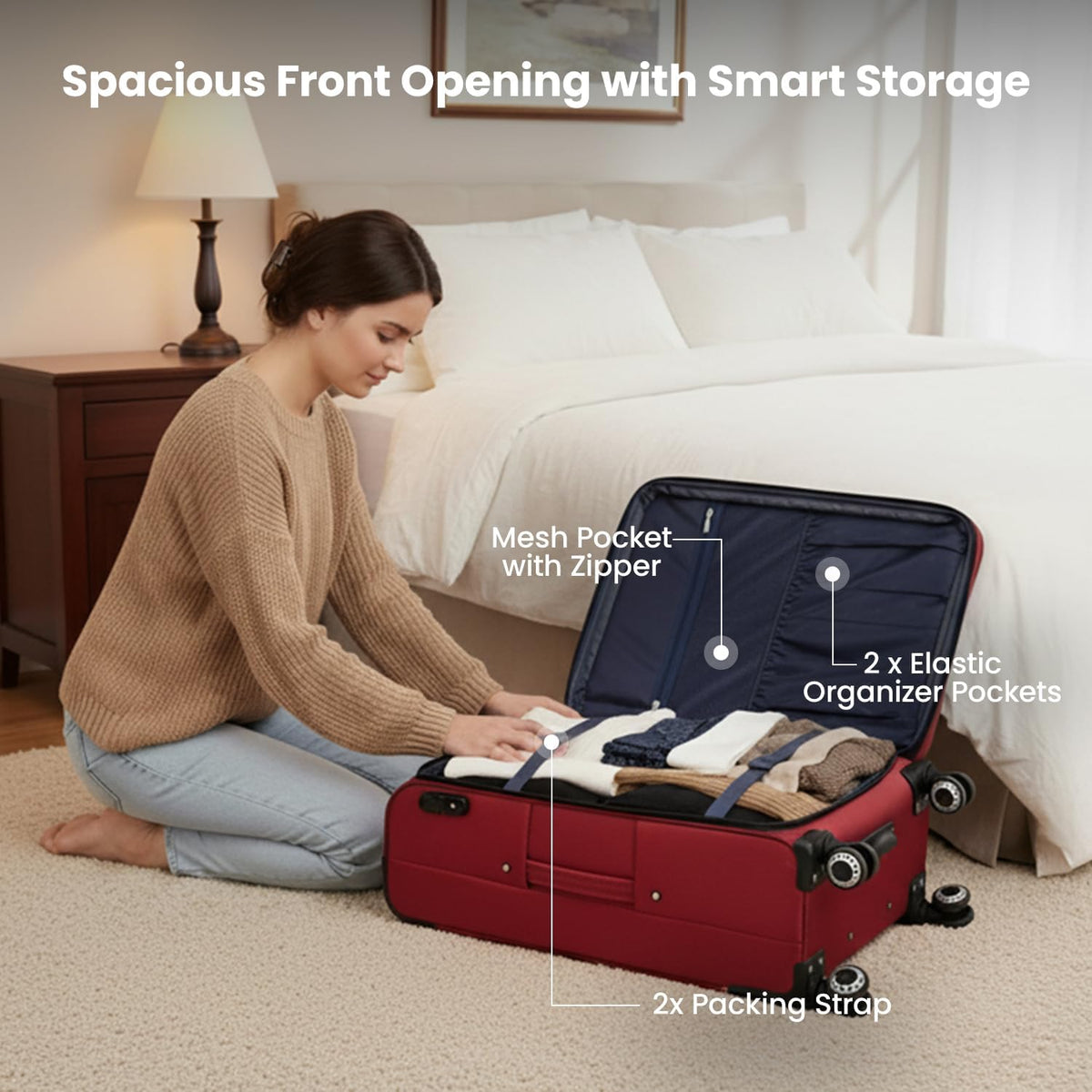 20'' Carry on Luggage,Softside Suitcase w/Combination LOCK,Expandable 15% Luggage w/Double Spinner Wheels,Lightweight Rolling Suitcases for Men/Women（Blue,20in）