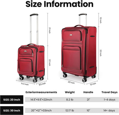 20'' Carry on Luggage,Softside Suitcase w/Combination LOCK,Expandable 15% Luggage w/Double Spinner Wheels,Lightweight Rolling Suitcases for Men/Women（Blue,20in）
