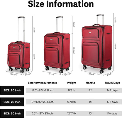 20'' Carry on Luggage,Softside Suitcase w/Combination LOCK,Expandable 15% Luggage w/Double Spinner Wheels,Lightweight Rolling Suitcases for Men/Women（Blue,20in）