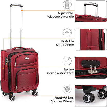 20'' Carry on Luggage,Softside Suitcase w/Combination LOCK,Expandable 15% Luggage w/Double Spinner Wheels,Lightweight Rolling Suitcases for Men/Women（Blue,20in）