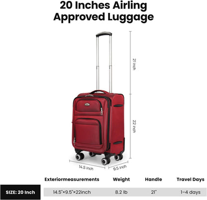 20'' Carry on Luggage,Softside Suitcase w/Combination LOCK,Expandable 15% Luggage w/Double Spinner Wheels,Lightweight Rolling Suitcases for Men/Women（Blue,20in）